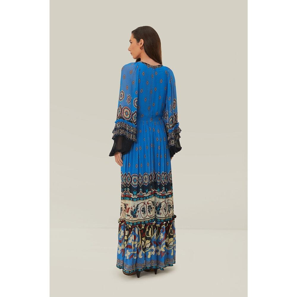 New NWT Farm Rio Ainka Tiles Plunging Neck Dress Maxi Dress Size S - Picture 3 of 10